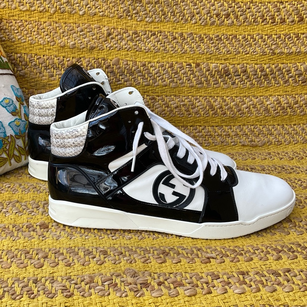 Men’s Gucci Rebound Snake B&W High Top Sneakers 15 AUTHENTIC